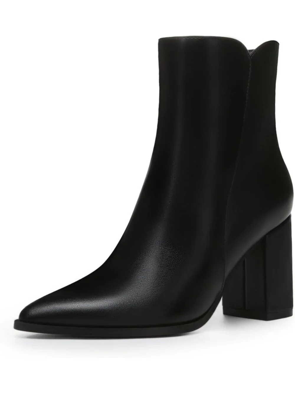 Women's Black Fashion Pointed Toe Chunky Block Heel Side Zipper Short Ankle Boot